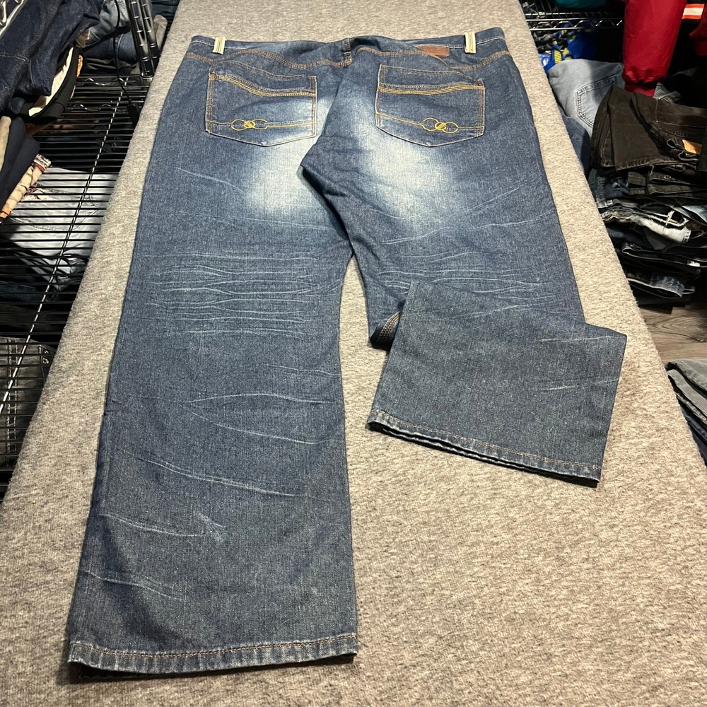 COOGI Australia Mens Baggy Jeans 46x34 Blue Sandblasted Embroidered Streetwear